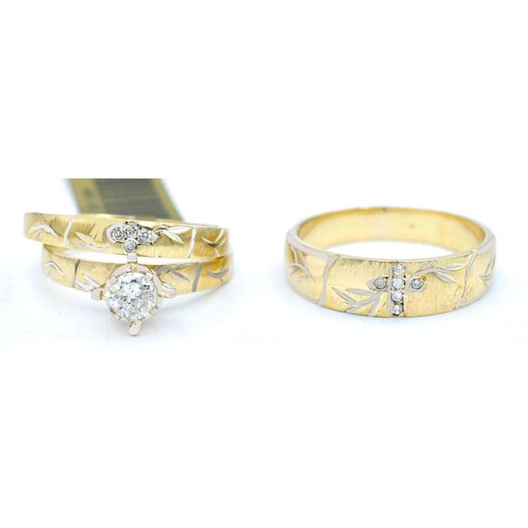 Genuine 0.67 Cts Diamonds Set Wedding Ring 14k Gold